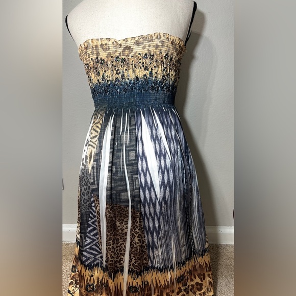 Cache strapless Animal Print Dress size M sequin smocked maxi leopard - Picture 6 of 11